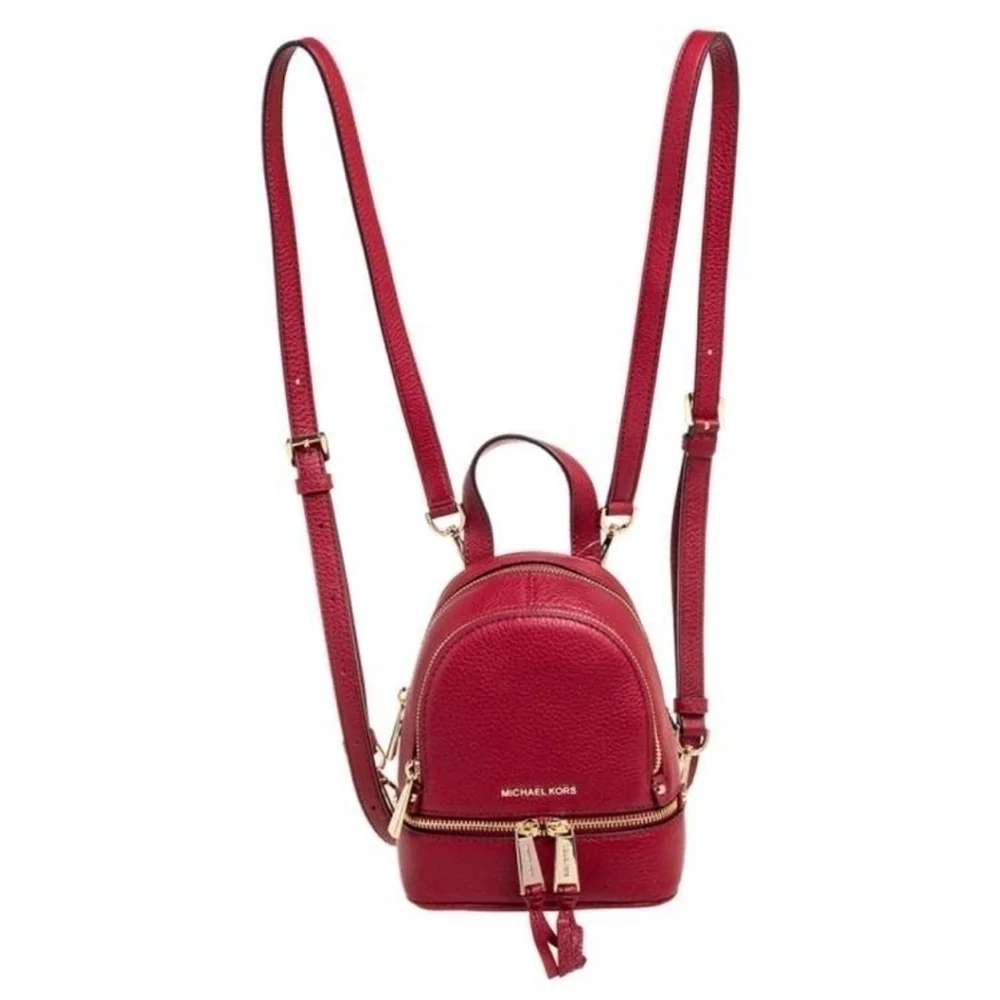 Michael Kors Red Grained Leather Mini Rhea Backpack
